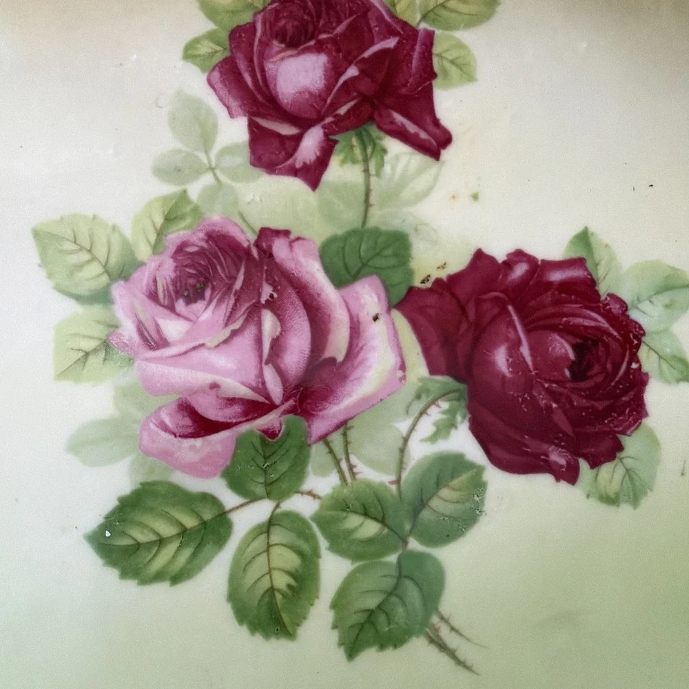 Vtg Painted Vanity Tray From Austria Pink Roses Gold Trim 8.5